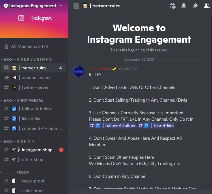 Instagram Engagement discord server